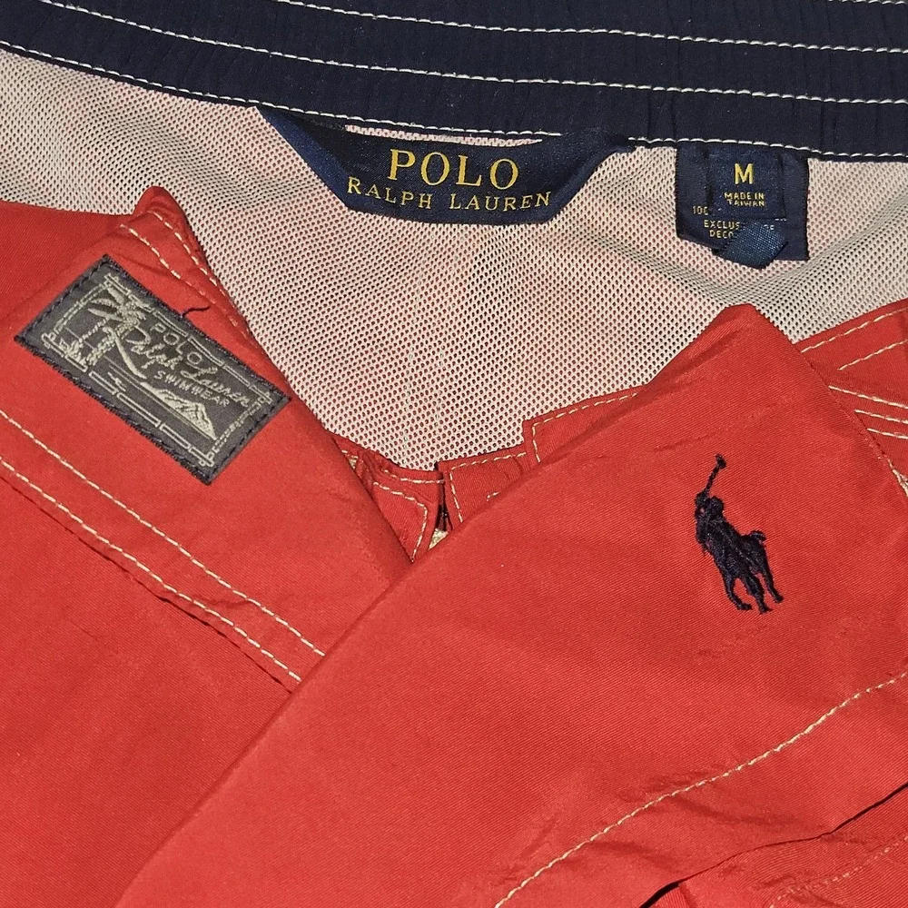 Polo Ralph Lauren Swim Trunks Mens M Red Board‎ Shorts Blue Pony AOP Beach Pool